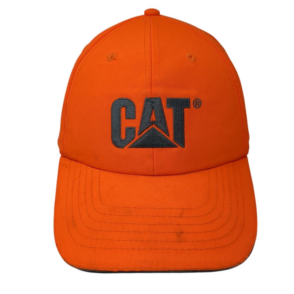 CAT Strapback Baseball Cap Orange One Size Adjustable Embroidered 6 Panel